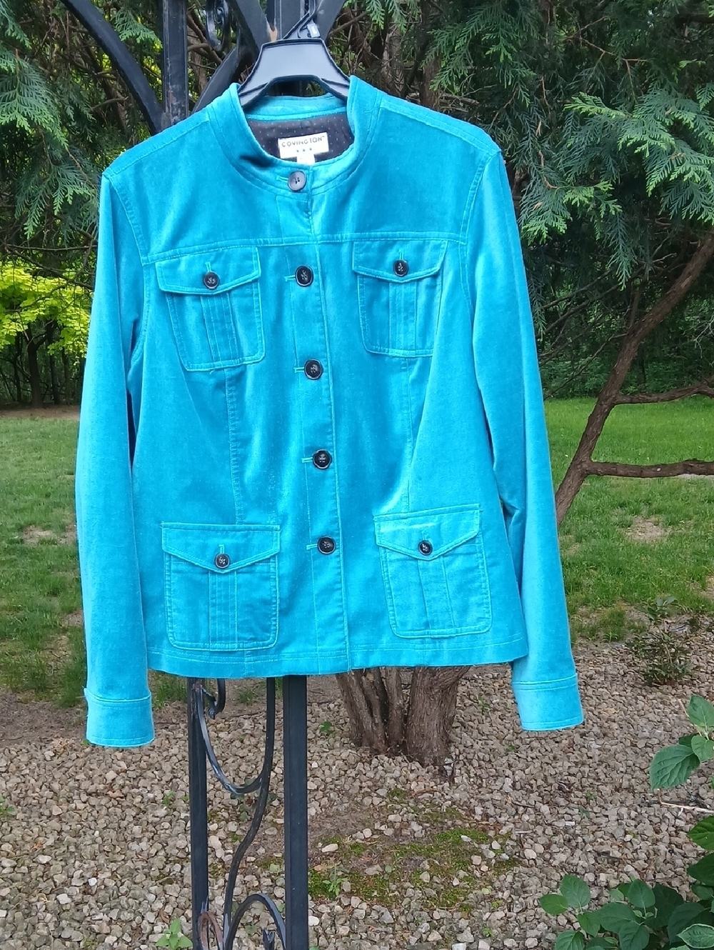 COVINGTON Vintage Military Turquoise Blue Velvet Curdory Jacket Sz 18-XL